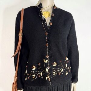 Vintage Wool Hand Embroidered Susan Bristol Cardigan Sweater Plus Size 1X Folk